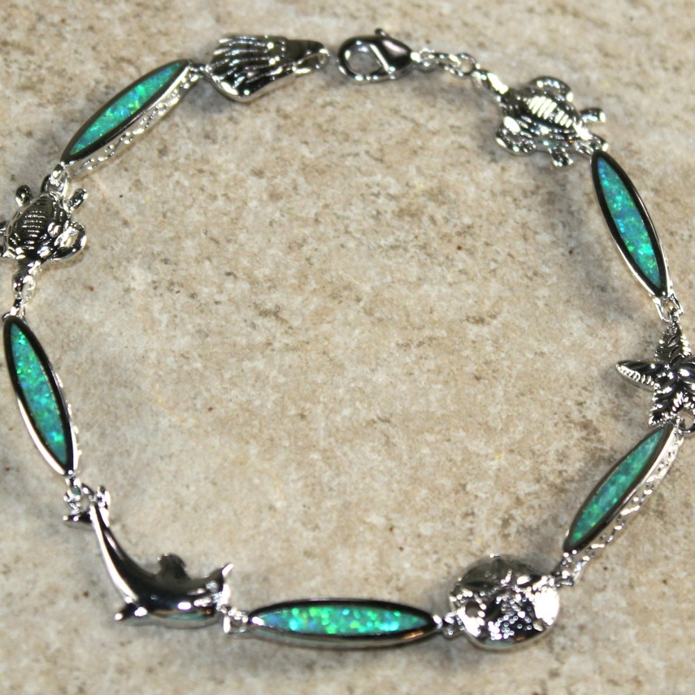 Green Fire Opal Bracelet Sea Animal Crab Star